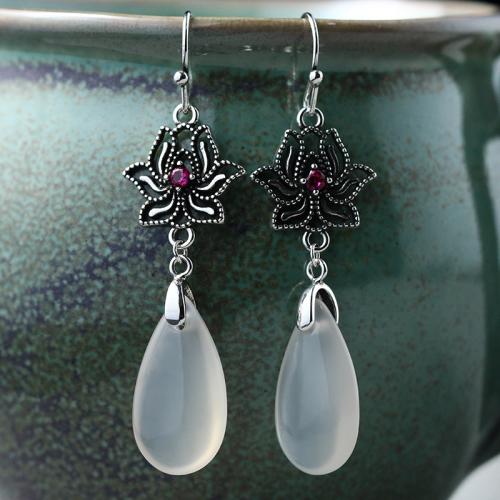 Brass Drop Earring with Jade vintage & for woman silver color 52mm Sold By Pair