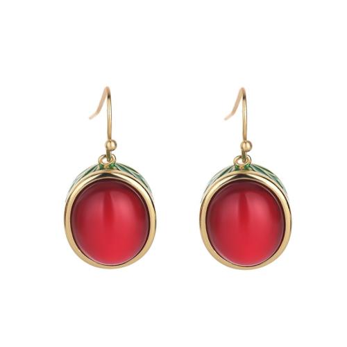 Brass Drop Earring with Jade plated vintage & for woman & enamel golden 27mm Sold By Pair