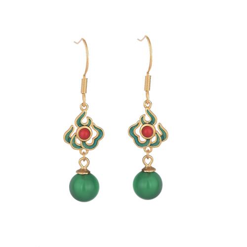 Brass Drop Earring with Jade vintage & for woman & enamel golden 40mm Sold By Pair