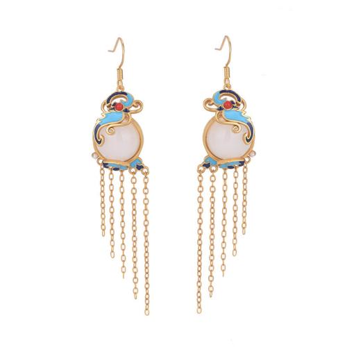 Boucles d'oreilles pendantes en laiton, Vintage & pour femme & émail, doré, 72mm, Vendu par paire