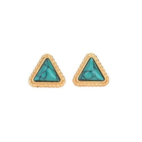 Goujon Laiton, avec turquoise synthétique, Vintage & pour femme, doré, 10x10mm, Vendu par paire