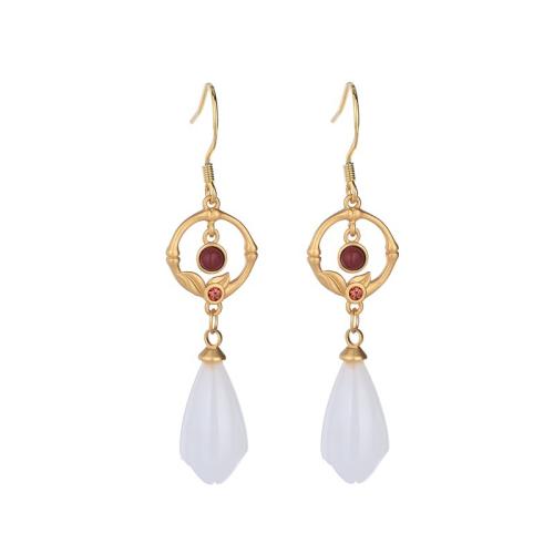 Brass Drop Earring with Jade plated vintage & for woman golden 54mm Sold By Pair