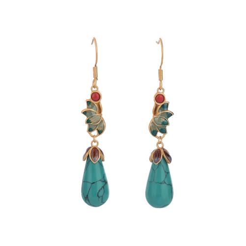 Brass Drop Earring with Turquoise vintage & for woman & enamel golden 60mm Sold By Pair