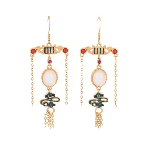 Brass Drop Earring with Jade vintage & for woman golden 71.50mm Sold By Pair