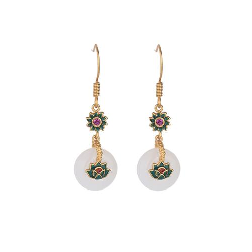 Brass Drop Earring with Jade vintage & for woman & enamel golden 40mm Sold By Pair