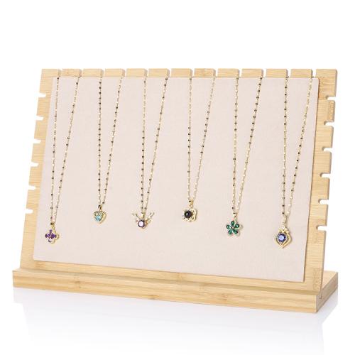 Bamboo Necklace Display with PU Leather & Velveteen Rectangle Sold By PC