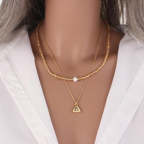 Collier en laiton, avec Seedbead & zircon cubique & perle d'eau douce cultivée, Placage de couleur d'or, styles différents pour le choix & pour femme, plus de couleurs à choisir, protéger l'environnement, sans nickel, plomb et cadmium, Longueur 50 cm, Vendu par PC