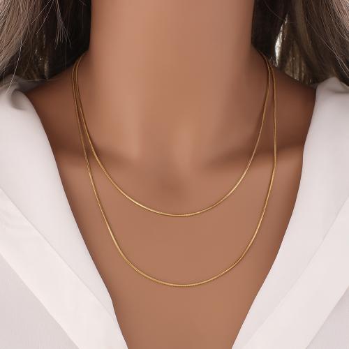 Brass Necklace gold color plated Double Layer & for woman nickel lead & cadmium free Sold By PC