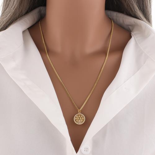 Nehrđajući čelik Chain Necklace džemper, 304 nehrđajućeg čelika, Krug, zlatna boja pozlaćen, micro utrti kubni cirkonij & za žene, nikal, olovo i kadmij besplatno, Dužina 51 cm, Prodano By PC