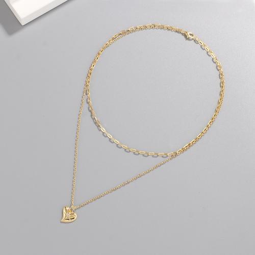 Brass Necklace Heart gold color plated Double Layer & for woman nickel lead & cadmium free Length 39.5 cm Sold By PC