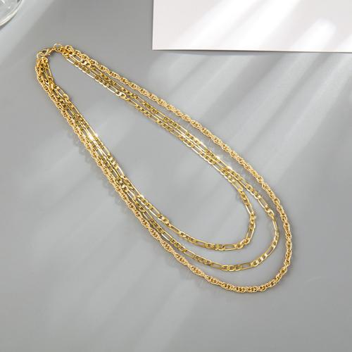 Brass Necklace gold color plated three layers & for woman nickel lead & cadmium free Sold By PC