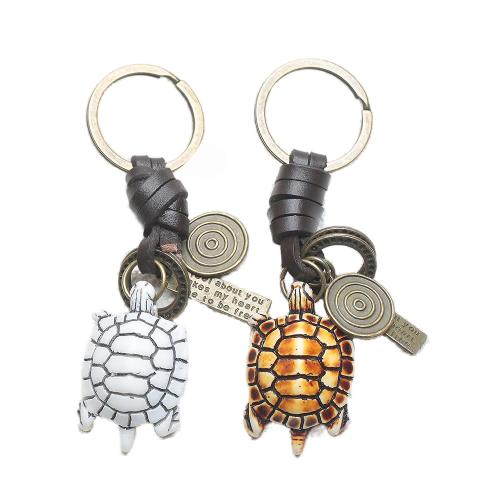 Zinc Alloy Key Clasp with PU Leather & Resin Turtle plated fashion jewelry nickel lead & cadmium free Sold By PC