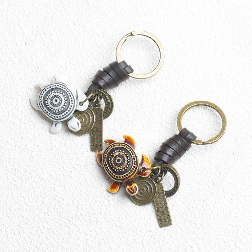 Zinc Alloy Key Clasp with PU Leather & Resin Turtle plated fashion jewelry nickel lead & cadmium free Sold By PC