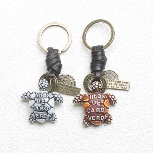 Zinc Alloy Key Clasp with PU Leather & Resin Turtle plated fashion jewelry nickel lead & cadmium free Sold By PC