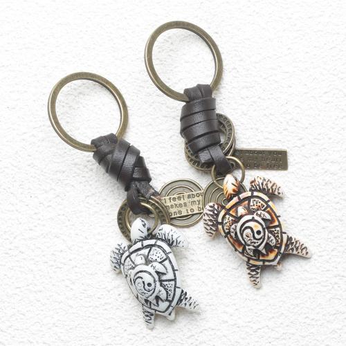 Zinc Alloy Key Clasp with PU Leather & Resin Turtle plated fashion jewelry nickel lead & cadmium free Sold By PC