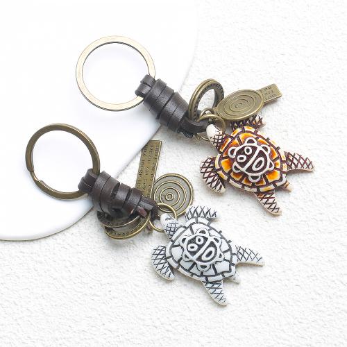 Zinc Alloy Key Clasp with PU Leather & Resin Turtle plated fashion jewelry nickel lead & cadmium free Sold By PC