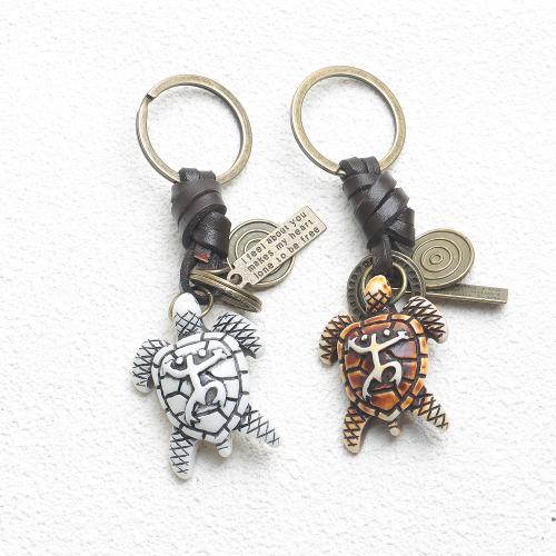 Zinc Alloy Key Clasp with PU Leather & Resin Turtle plated fashion jewelry nickel lead & cadmium free Sold By PC