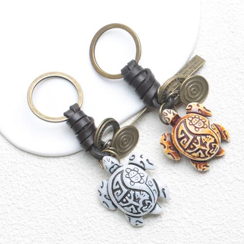 Zinc Alloy Key Clasp with PU Leather & Resin Turtle plated fashion jewelry nickel lead & cadmium free Sold By PC