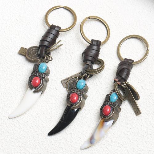 Zinc Alloy Key Clasp with PU Leather & Gemstone & Resin plated fashion jewelry nickel lead & cadmium free Sold By PC