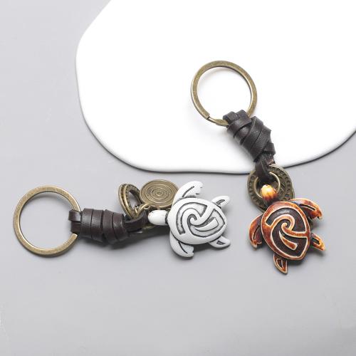 Zinc Alloy Key Clasp with PU Leather & Gemstone & Resin Turtle plated fashion jewelry nickel lead & cadmium free Sold By PC