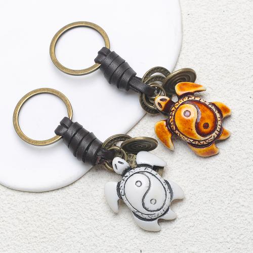 Zinc Alloy Key Clasp with PU Leather & Gemstone & Resin Turtle plated fashion jewelry nickel lead & cadmium free Sold By PC