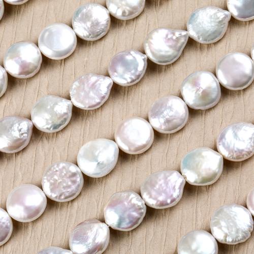 Coin Kulturan Slatkovodni Pearl perle, Novčić, možete DIY, bijel, about:14-15mm, Prodano Per Približno 38-40 cm Strand