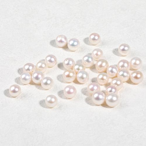 Cultured Half Drilled Freshwater Pearl Beads Slightly Round DIY & half-drilled white 9mm Sold By PC