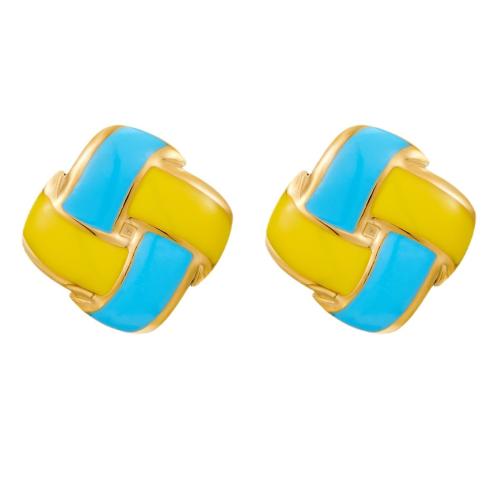 Stainless Steel Stud Earrings 304 Stainless Steel Square plated fashion jewelry & for woman & enamel Sold By Pair