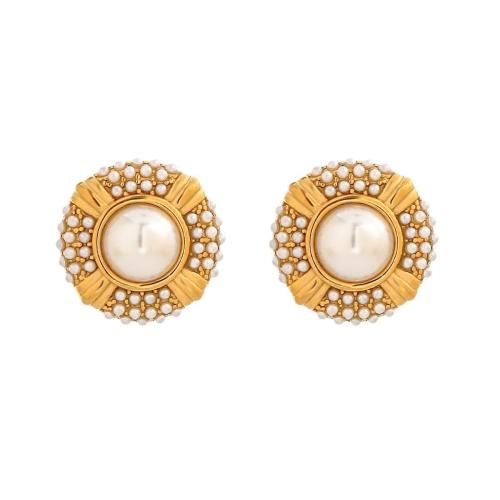 Stainless Steel Stud Earrings 304 Stainless Steel with Plastic Pearl plated fashion jewelry & for woman Sold By Pair