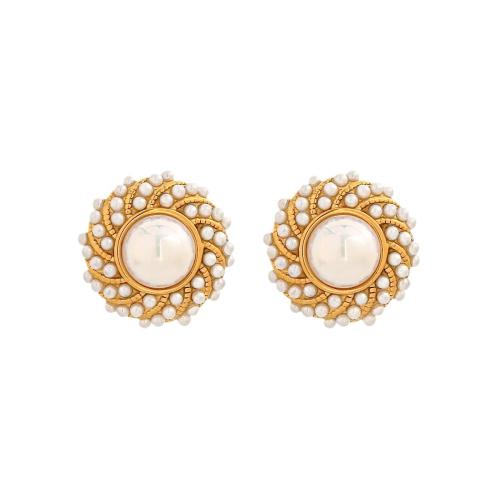 Stainless Steel Stud Earrings 304 Stainless Steel with Plastic Pearl plated fashion jewelry & for woman Sold By Pair