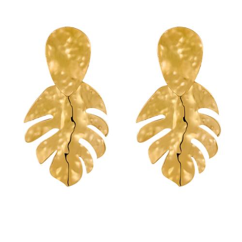 Stainless Steel Stud Earrings 304 Stainless Steel Leaf 18K gold plated fashion jewelry & for woman Sold By Pair