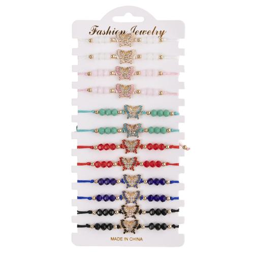 Zinc Alloy Bracelet with Knot Cord & Crystal handmade 12 pieces & fashion jewelry & for woman mixed colors Length 16-26 cm Sold By Set