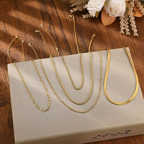 Brass Necklace plated 5 pieces & fashion jewelry & for woman golden Sold By Set