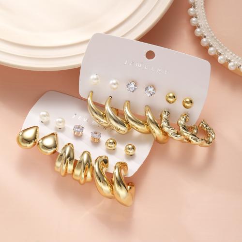 Earring Jewelry Copper Coated Plastic plated 12 pieces & for woman & with rhinestone golden Sold By Set