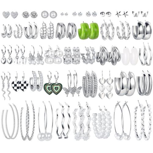 Boucles d'oreilles en alliage de zinc, avec perle de plastique, Placage, bijoux de mode & styles différents pour le choix & pour femme, couleur originale, 100x80x20mm, Vendu par fixé