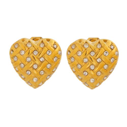 Stainless Steel Stud Earrings 304 Stainless Steel Heart plated fashion jewelry & for woman & with rhinestone Sold By Pair