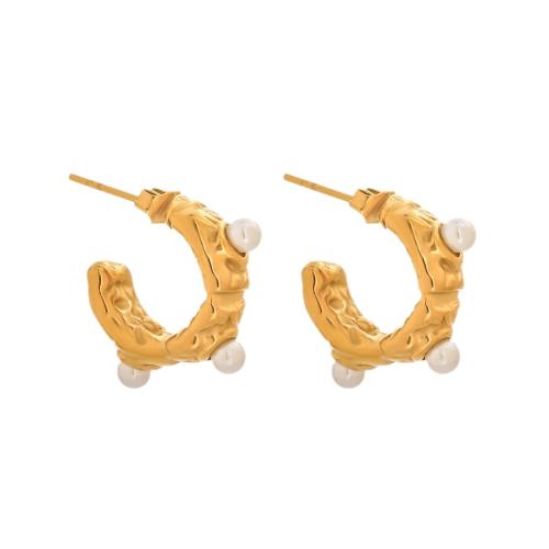 Roestvrij staal Stud Earrings, 304 roestvrij staal, met Plastic Pearl, plated, mode sieraden & voor vrouw, meer kleuren voor de keuze, Verkocht door pair