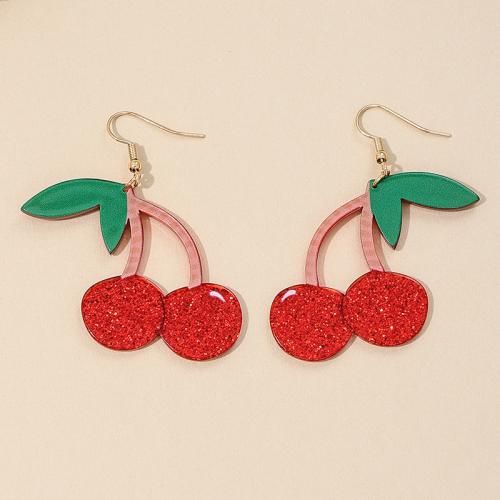 Zinc Alloy Drop Earrings with Acrylic Cherry plated for woman red Sold By Pair