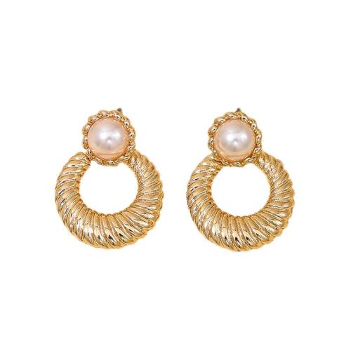 Lo zinco in lega Stud Earring, lega in zinco, with perla in plastica, placcato, per la donna, oro, Venduto da coppia