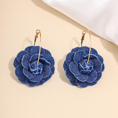 Zinc Alloy Drop Earrings with Cloth Rose plated for woman blue Sold By Pair