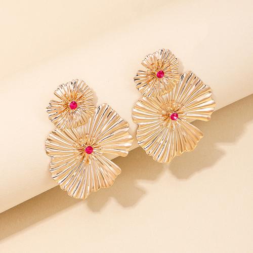 Zinc Alloy Stud Earring petals plated micro pave cubic zirconia & for woman gold Sold By Pair