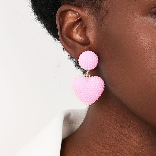 Zinc Alloy Stud Earring with Plastic Heart plated for woman pink Sold By Pair