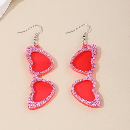 Zinc Alloy Oorbellen, met Acryl, Bril, plated, voor vrouw, roze, Verkocht door pair