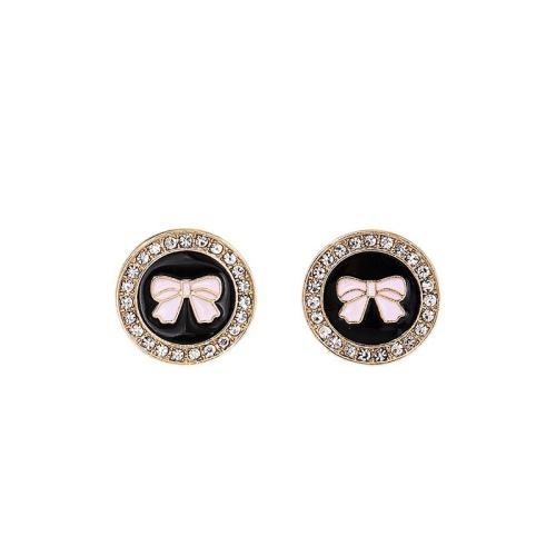 Zinc Alloy Stud Earring plated micro pave cubic zirconia & for woman & enamel gold Sold By Pair