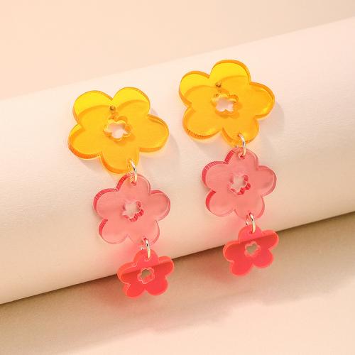 Zinc Alloy Stud Earring with Acrylic petals plated for woman multi-colored Sold By Pair