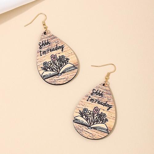 Zinc Alloy Drop Earrings with Wood plated & for woman Sold By Pair