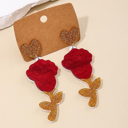 Zinc Alloy Stud Earring with Acrylic Rose plated for woman red Sold By Pair