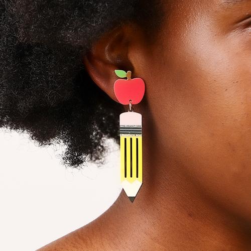 Zinc Alloy Stud Earring with Acrylic pencil plated for woman multi-colored Sold By Pair