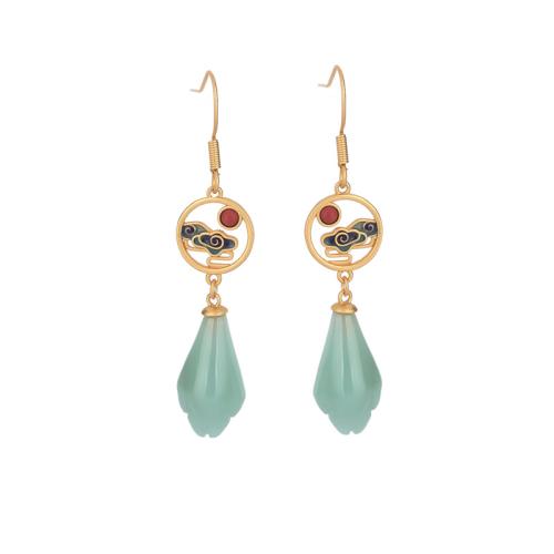 Brass Drop Earring with Jade for woman & enamel golden 52mm Sold By Pair