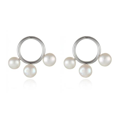 Brass Stud Earring with Freshwater Pearl plated fashion jewelry & for woman Sold By Pair